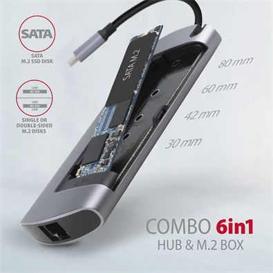 Axagon HMC-6M2 SUPERSPEED USB-C COMBO ezüstfekete  6IN1 HUB