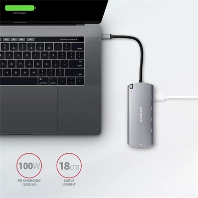 Axagon HMC-6M2 SUPERSPEED USB-C COMBO ezüstfekete  6IN1 HUB