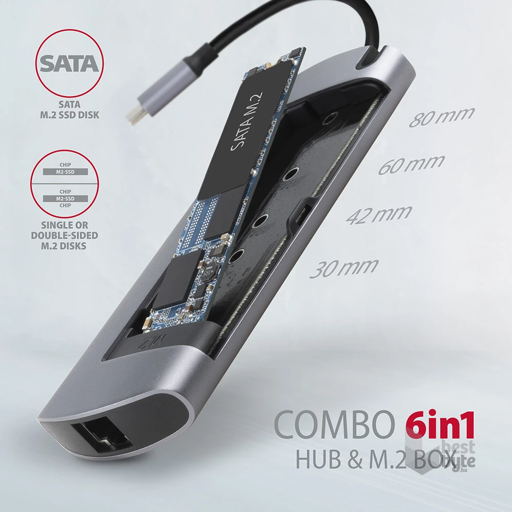 Axagon HMC-6M2 SUPERSPEED USB-C COMBO ezüstfekete  6IN1 HUB