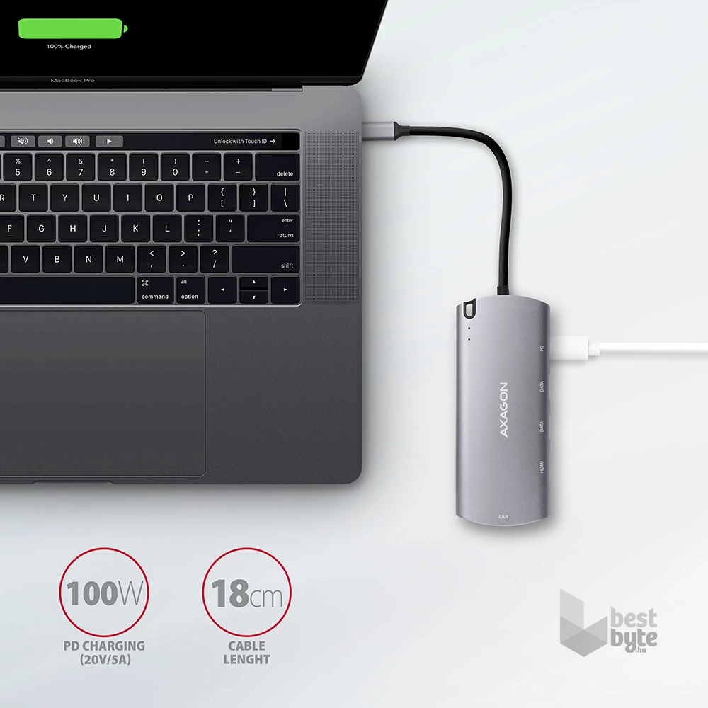 Axagon HMC-6M2 SUPERSPEED USB-C COMBO ezüstfekete  6IN1 HUB