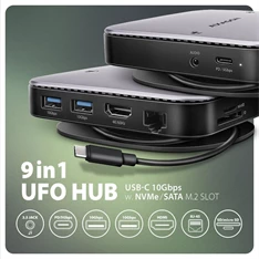 Axagon HMC-UFO USB-C 10Gbps UFO 9in1 hub