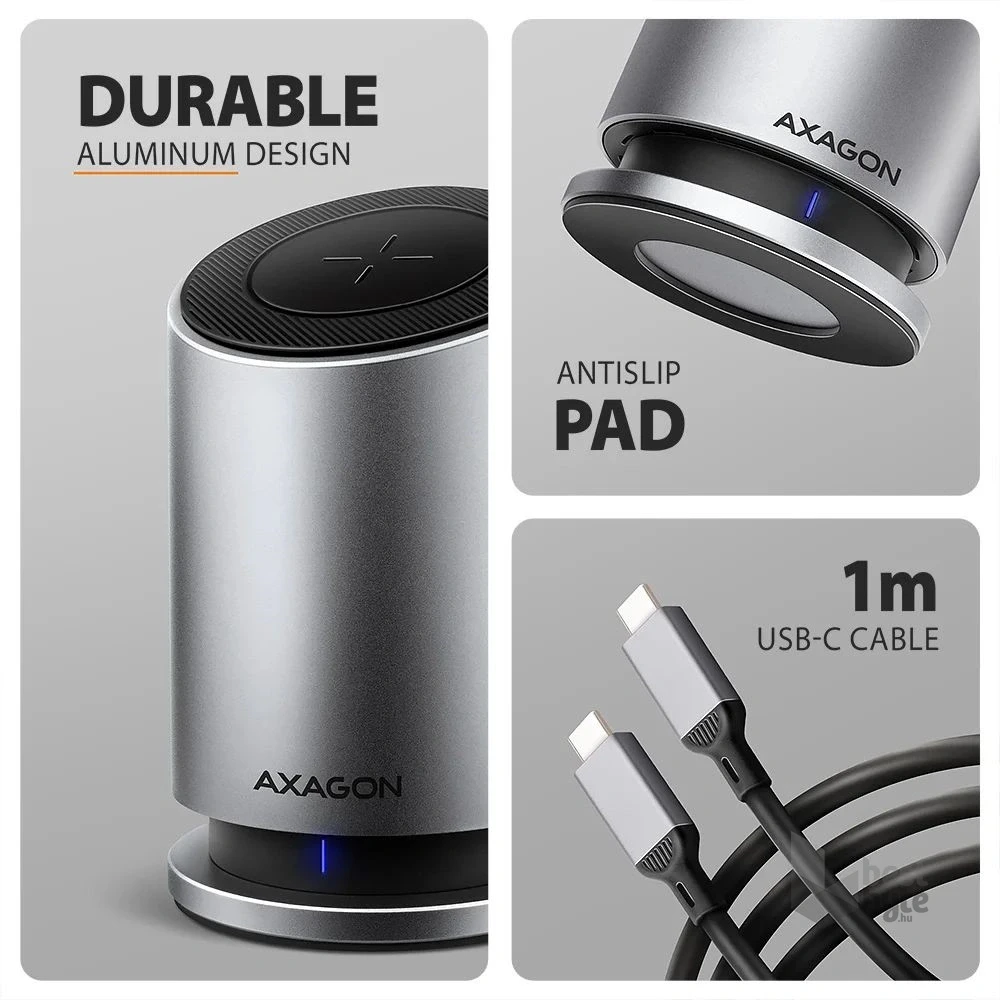 Axagon HMC-WL9 USB-C 10 Gbps 9in1 hub vezeték nélküli töltéssel