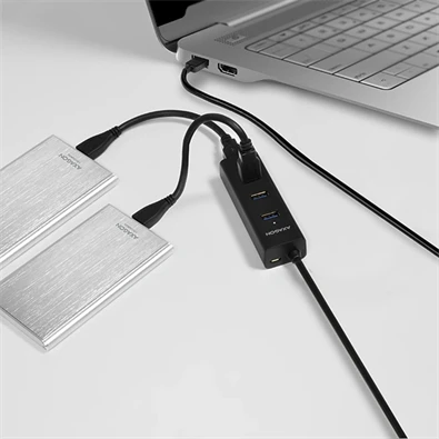 Axagon HUE-S2BP 4 portos USB3.0 gyorstöltő hosszú kábeles HUB tápegységgel
