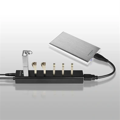 Axagon HUE-SA7BP 7 portos USB3.0 gyorstöltő fekete HUB