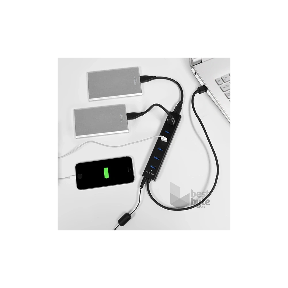 Axagon HUE-SA7BP 7 portos USB3.0 gyorstöltő fekete HUB