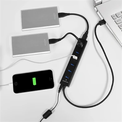 Axagon HUE-SA7BP 7 portos USB3.0 gyorstöltő fekete HUB