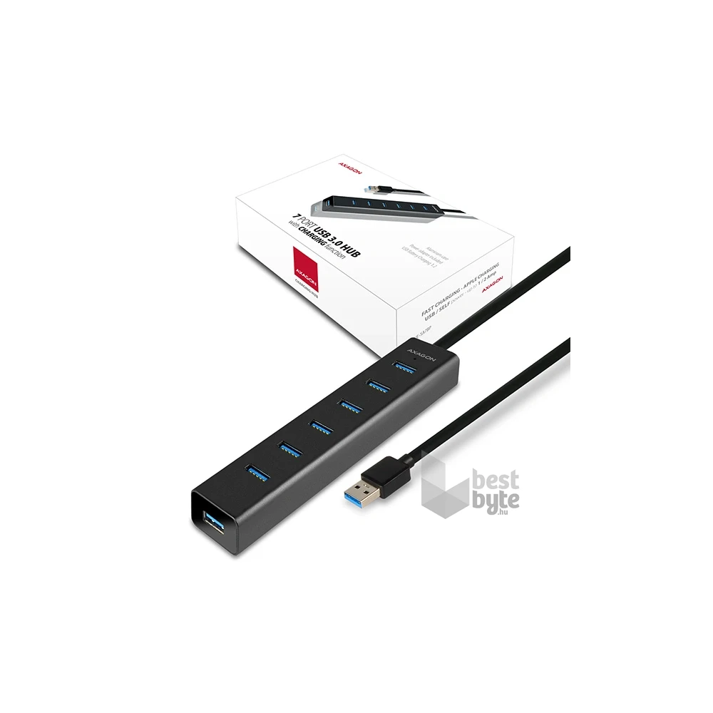 Axagon HUE-SA7BP 7 portos USB3.0 gyorstöltő fekete HUB
