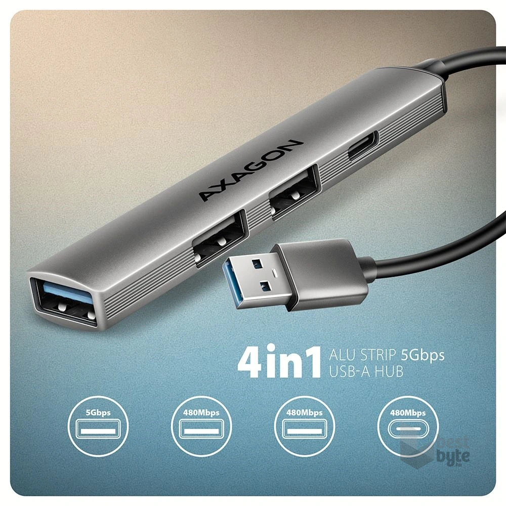 Axagon HUE-STA ALU STRIP USB-A 4 port hub