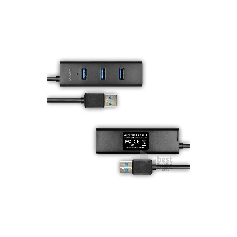 Axagon HUE-S2BL 4 portos USB3.0 gyorstöltő hosszú kábeles HUB