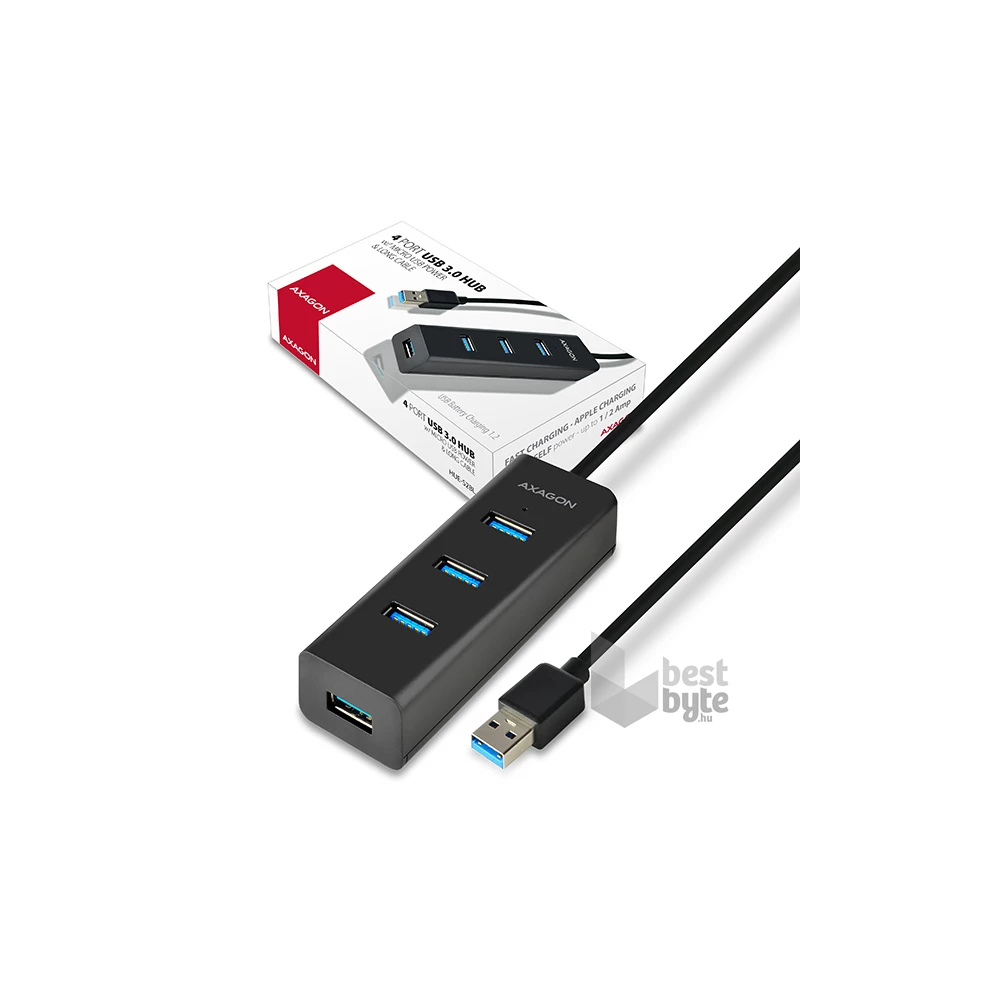 Axagon HUE-S2BL 4 portos USB3.0 gyorstöltő hosszú kábeles HUB