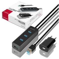 Axagon HUE-S2BP 4 portos USB3.0 gyorstöltő hosszú kábeles HUB tápegységgel