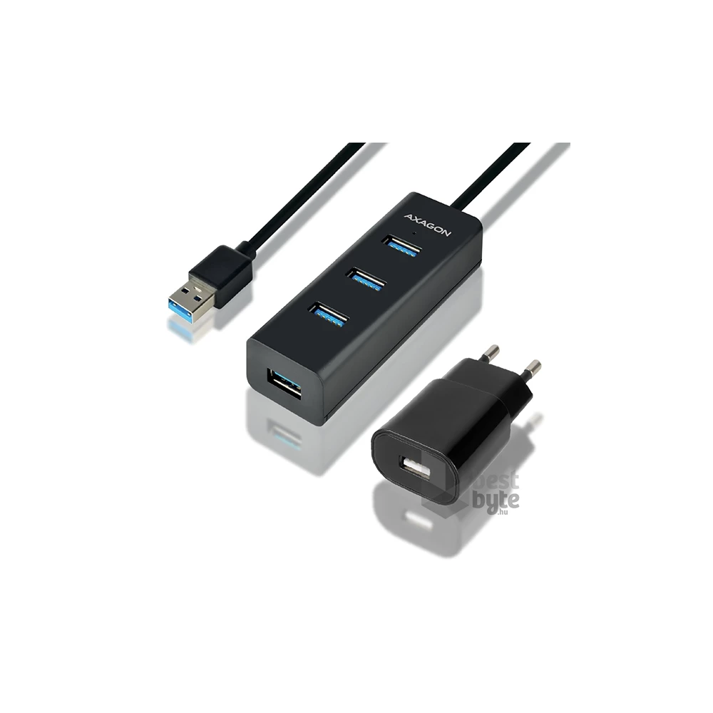 Axagon HUE-S2BP 4 portos USB3.0 gyorstöltő hosszú kábeles HUB tápegységgel