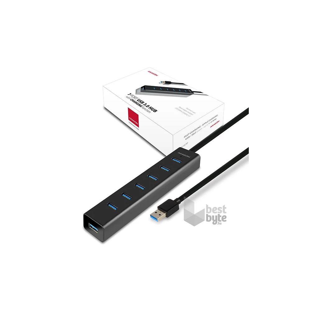 Axagon HUE-SA7BP 7 portos USB3.0 gyorstöltő fekete HUB