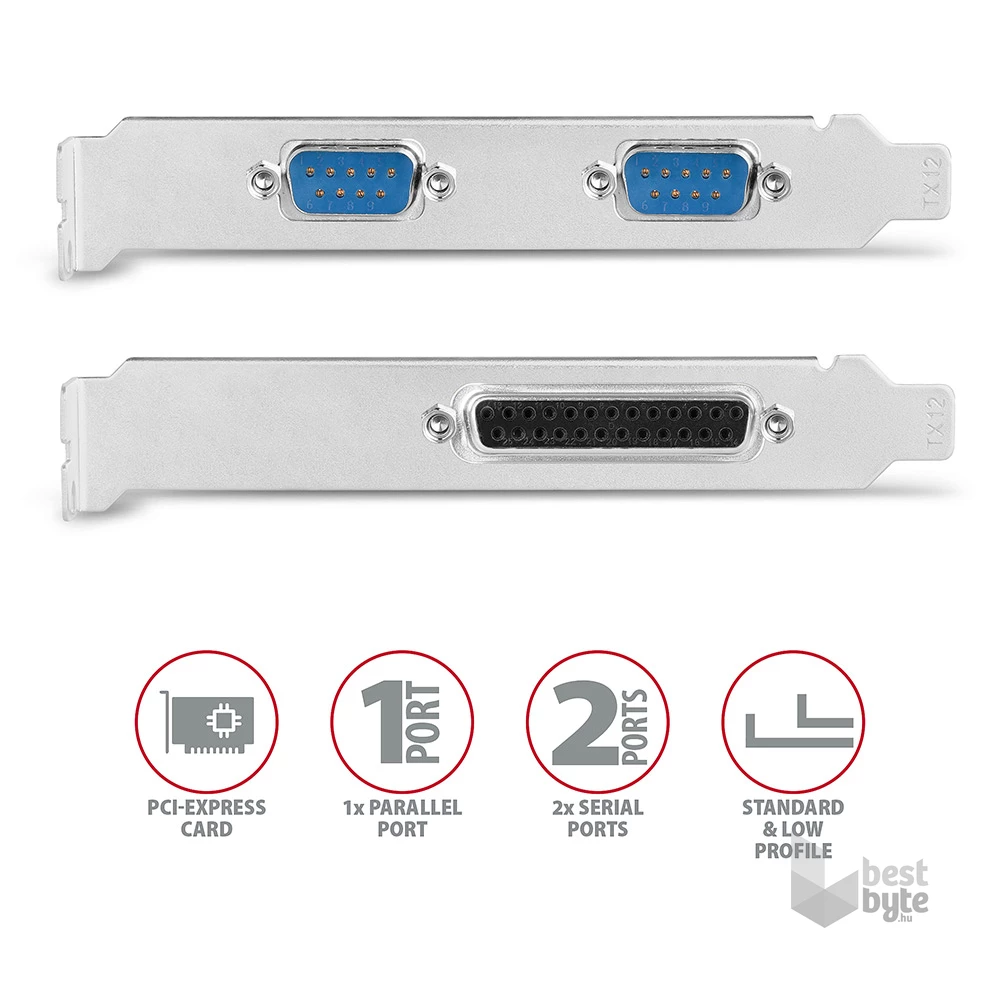 Axagon PCEA-PSN 1 db párhuzamos portos 2 db soros portos 1 sávos PCI-Express kártya