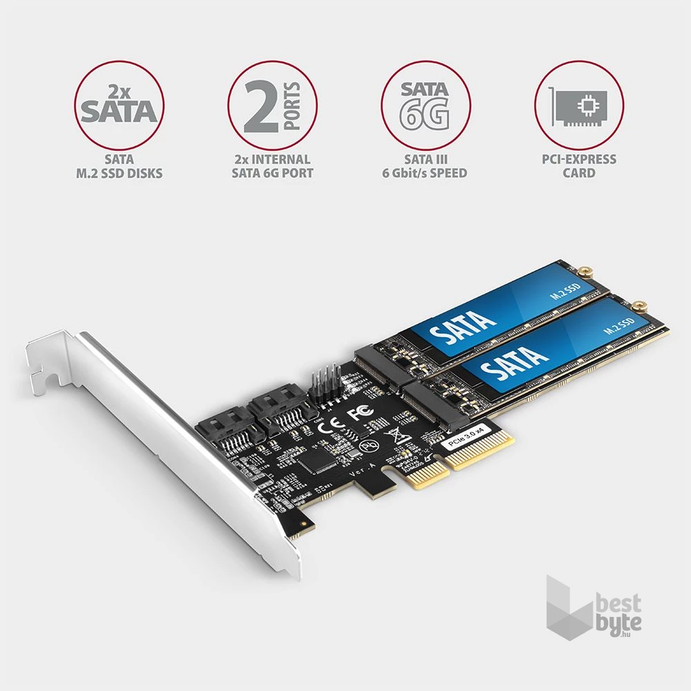 Axagon PCES-SA4M2 2db belső SATAIII portos + 2db SATA M.2 foglalat PCI-Express kártya