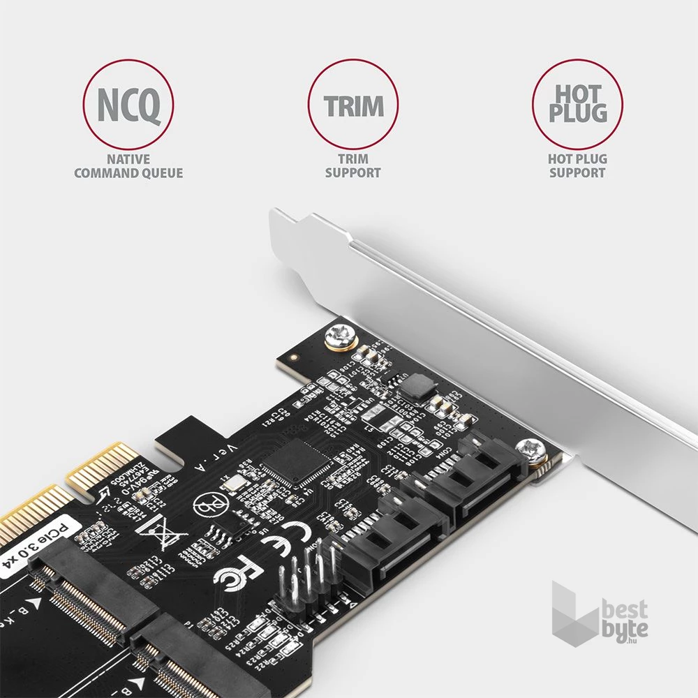 Axagon PCES-SA4M2 2db belső SATAIII portos + 2db SATA M.2 foglalat PCI-Express kártya