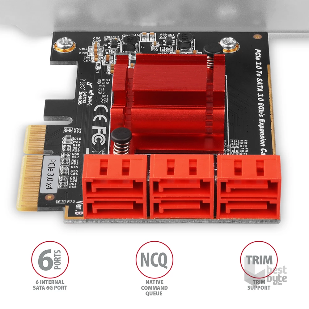 Axagon PCES-SA6 6 db belső SATAIII portos 2 sávos PCI-Express kártya