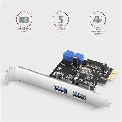 Axagon PCEU-232VLS 19 pines belső USB 3.2 gen1 csatlakozó + 2db USB 3.2 gen1 portos PCI-Express kártya