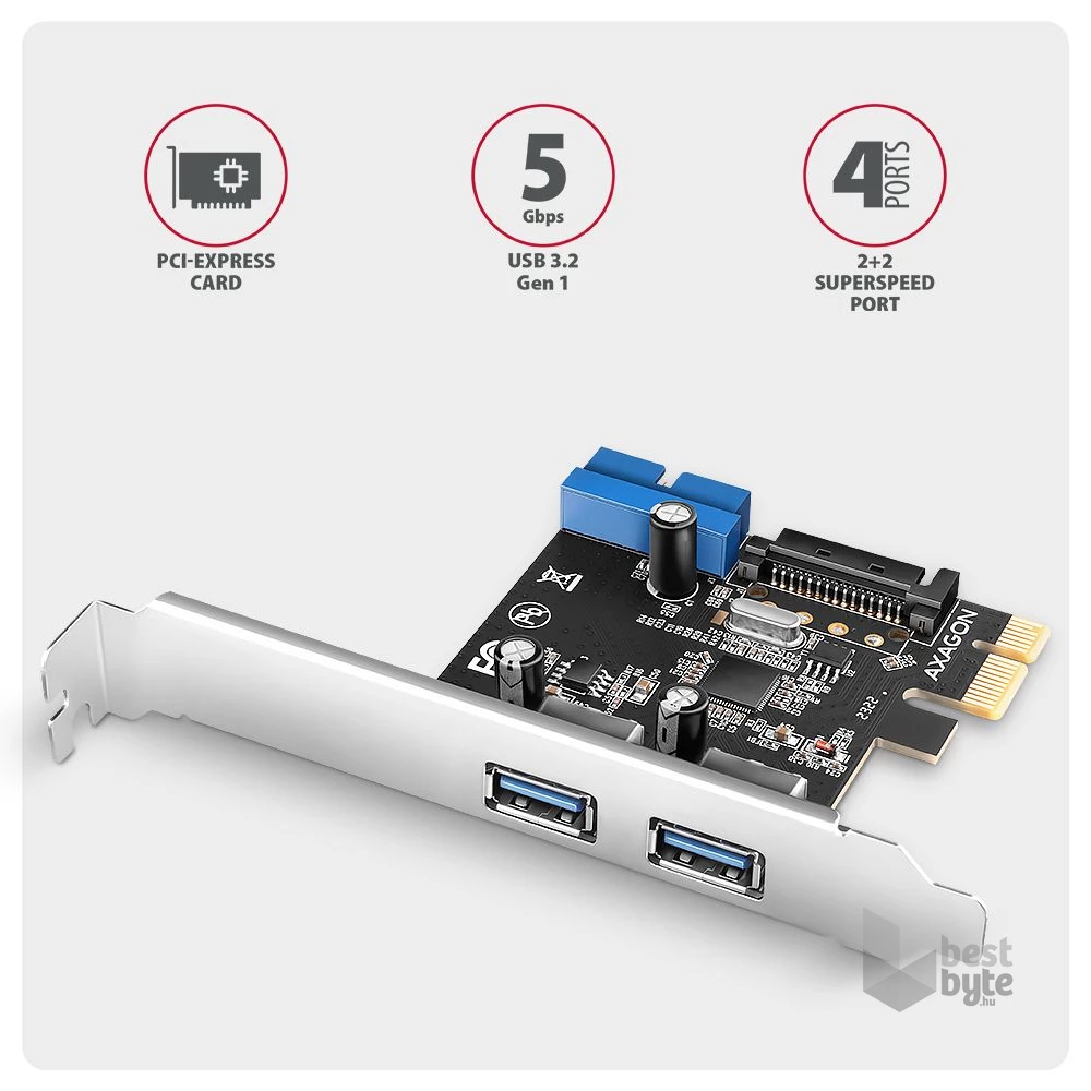 Axagon PCEU-232RS 2x külső + 2x belső USB 5Gbps PCI-Express kártya