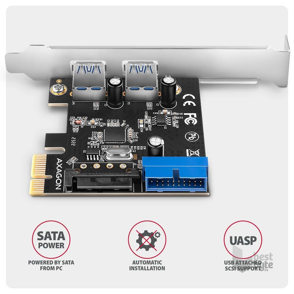 Axagon PCEU-232RS 2x külső + 2x belső USB 5Gbps PCI-Express kártya
