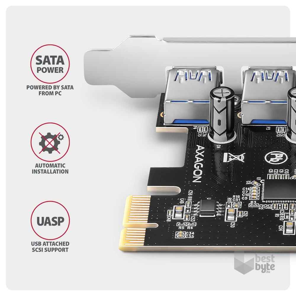 Axagon PCEU-430RS 4x USB-A 5Gbps port PCI-Express kártya