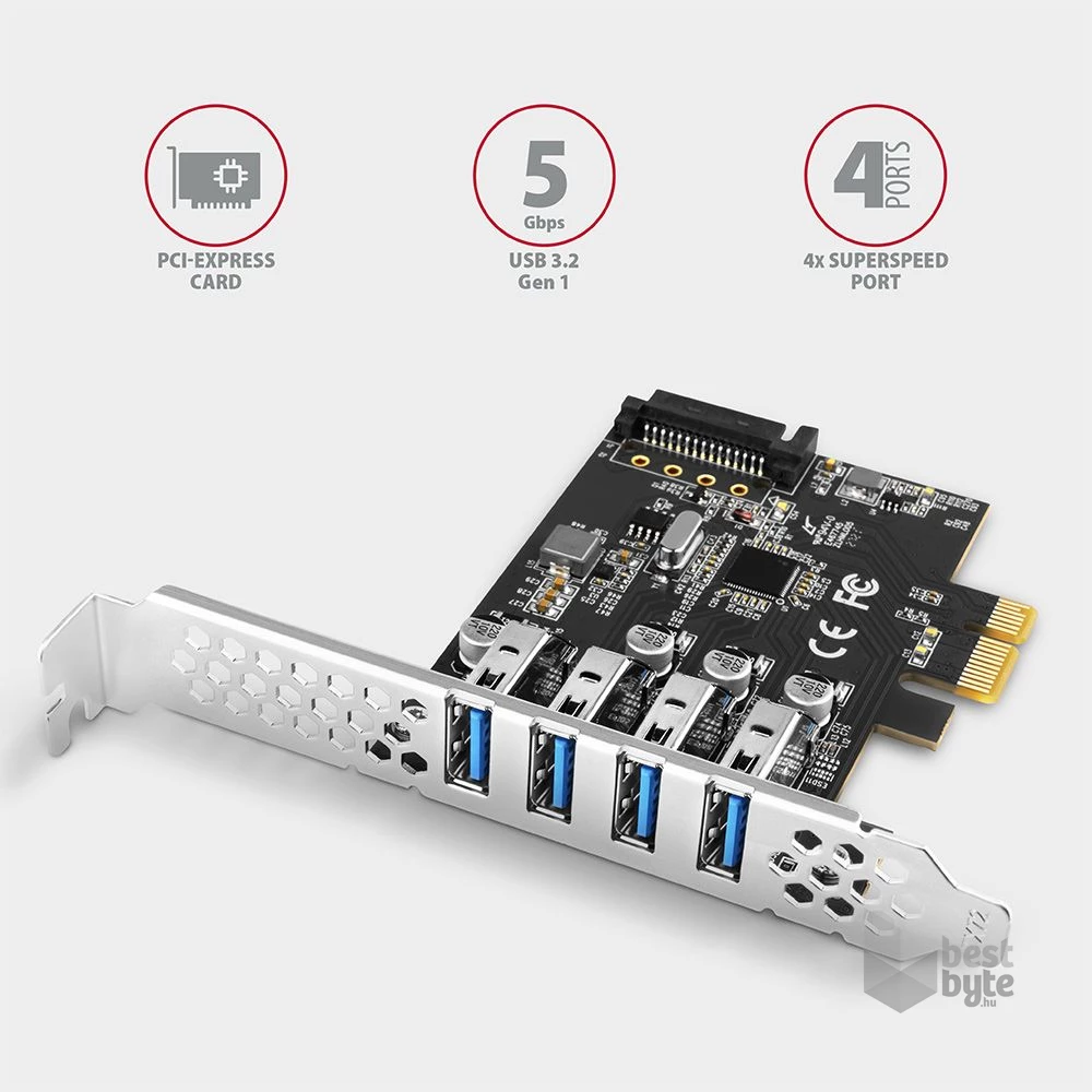 Axagon PCEU-43RS 4db USB 3.2 gen1 portos PCI-Express kártya