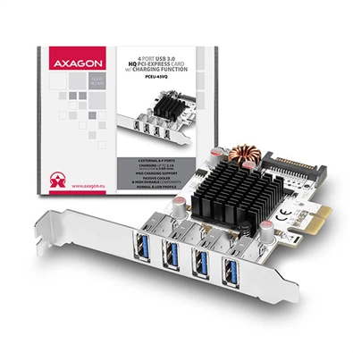 Axagon PCEU-43VQ 4 db külső USB3.0 portos 1 sávos LP támogatott HQ PCI-Express kártya