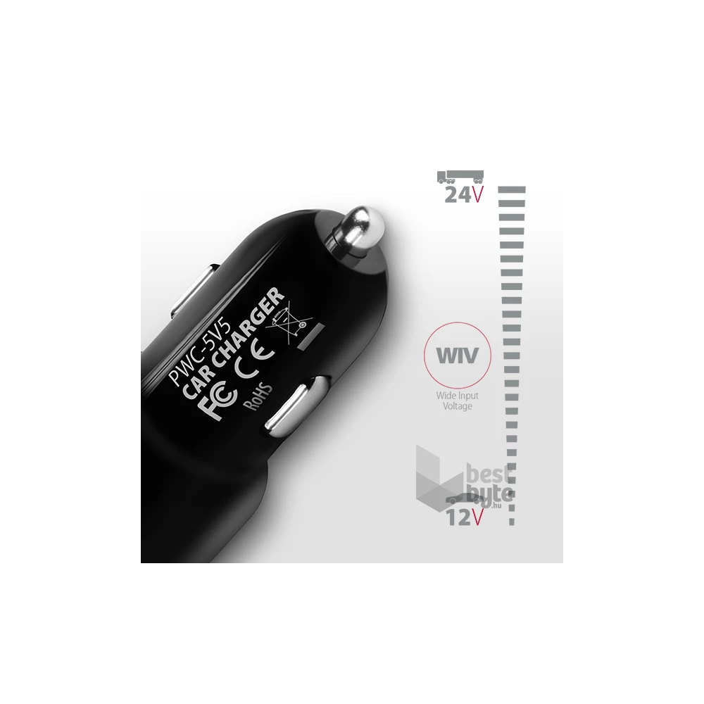 Axagon PWC-5V5 2.4A + 2.4A fekete autós töltő