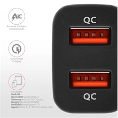 Axagon PWC-DQC 2x QC3.0 fekete autós töltő