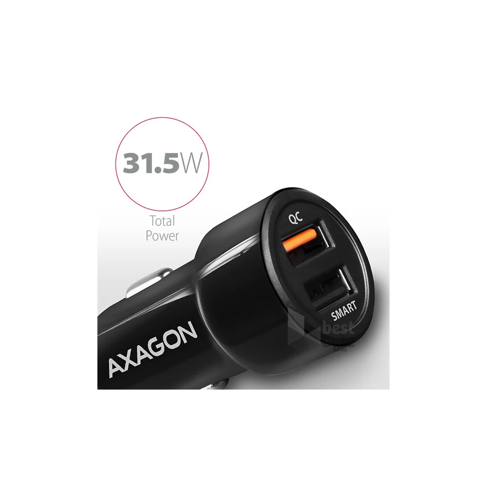 Axagon PWC-QC5 QC3.0 + 2.4A fekete autós töltő