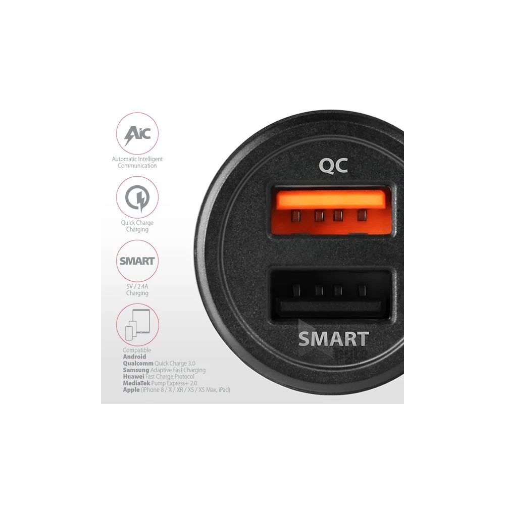 Axagon PWC-QC5 QC3.0 + 2.4A fekete autós töltő
