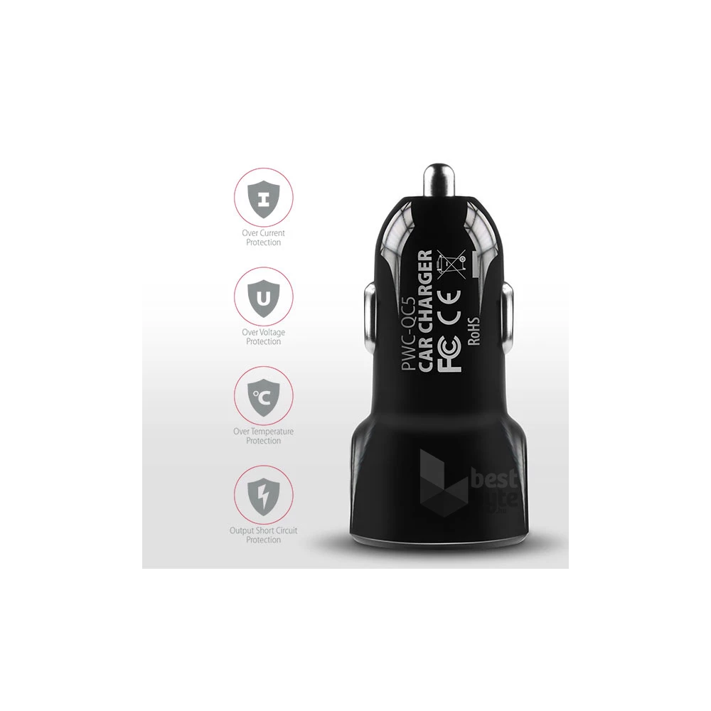 Axagon PWC-QC5 QC3.0 + 2.4A fekete autós töltő