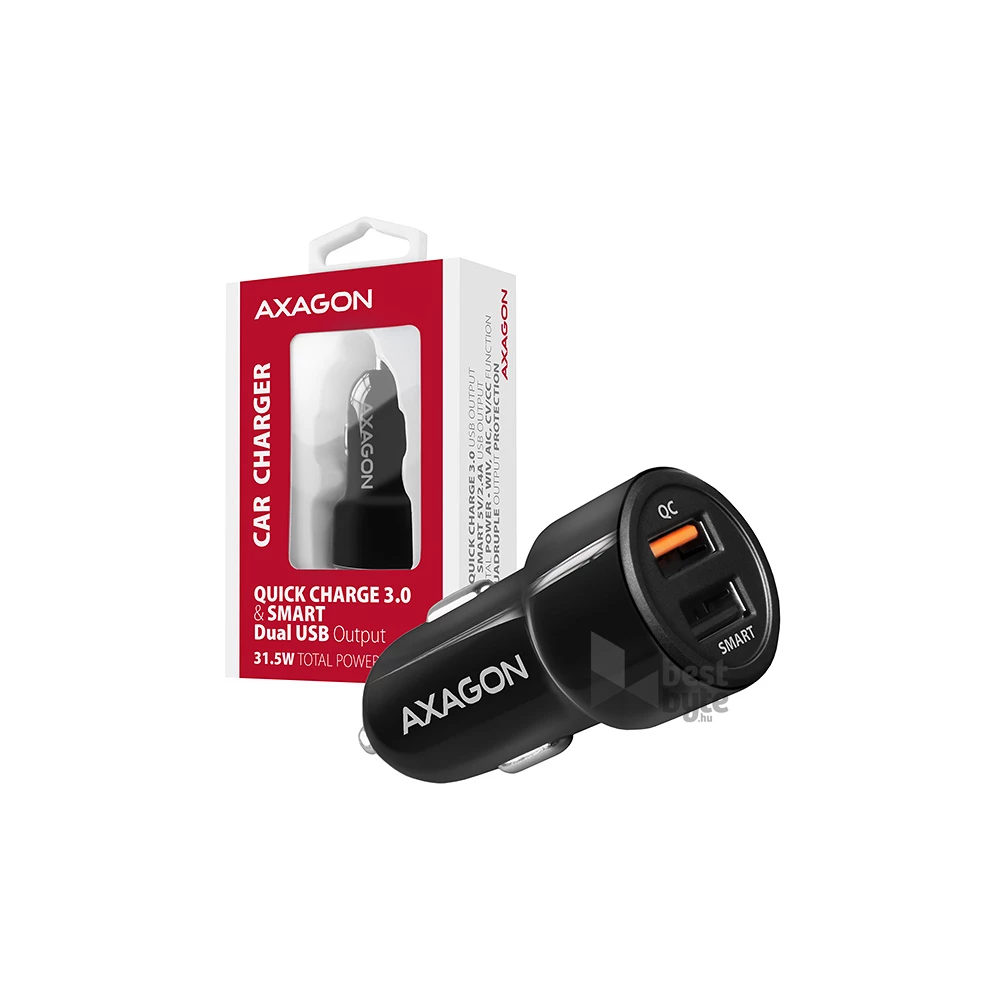 Axagon PWC-QC5 QC3.0 + 2.4A fekete autós töltő