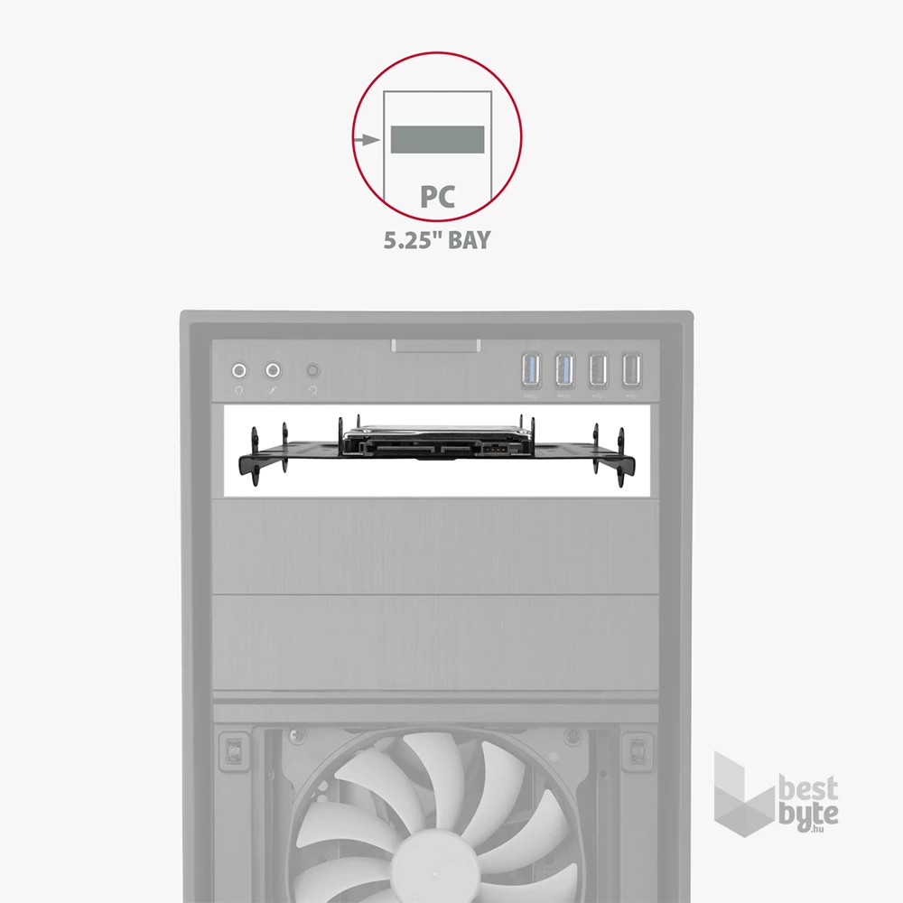 Axagon RHD-435 5,25"-ről 4 db 2,5" vagy 1 db 3.5" és 2 db 2.5" SSD / HDD beépítő keret