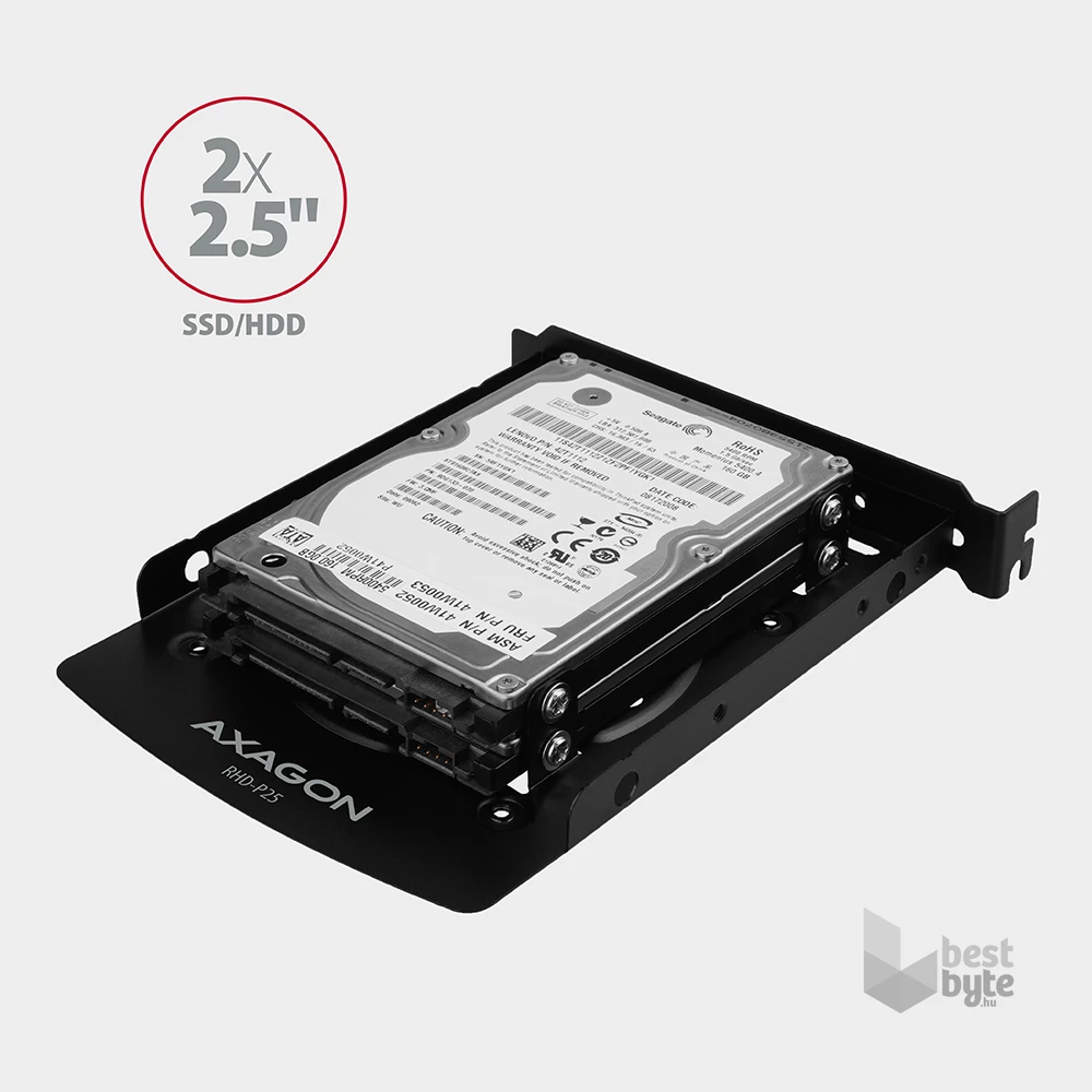 Axagon RHD-P25 3,5"vagy PCI slotba 2x2,5" fekete SSD / HDD beépítő keret