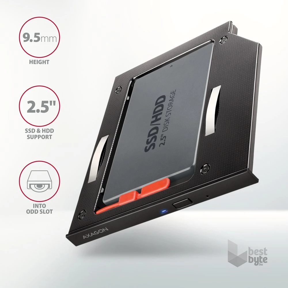Axagon RSS-CD09 2,5" SATA SSD/HDD caddy optikai meghajtó beépítő keret