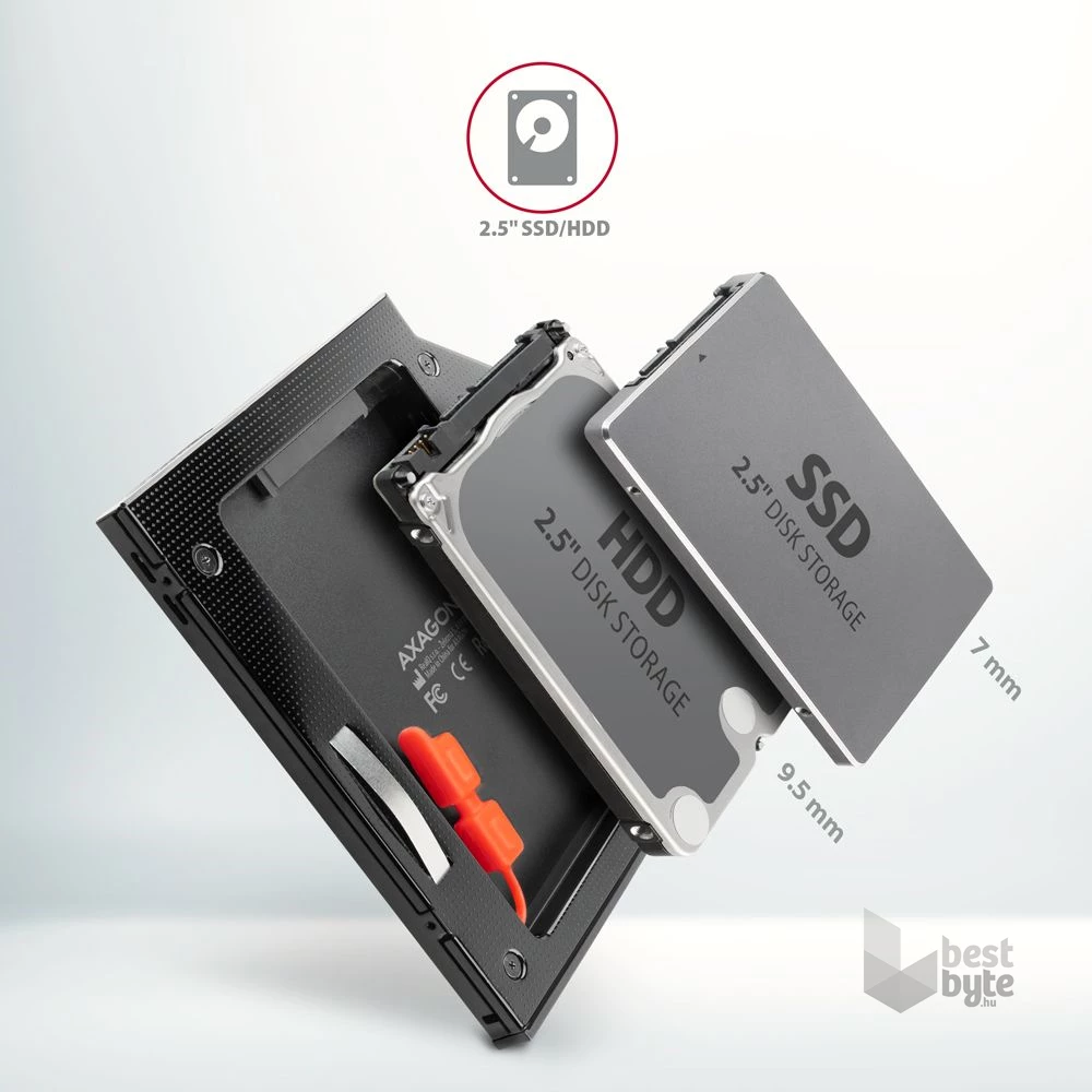 Axagon RSS-CD09 2,5" SATA SSD/HDD caddy optikai meghajtó beépítő keret
