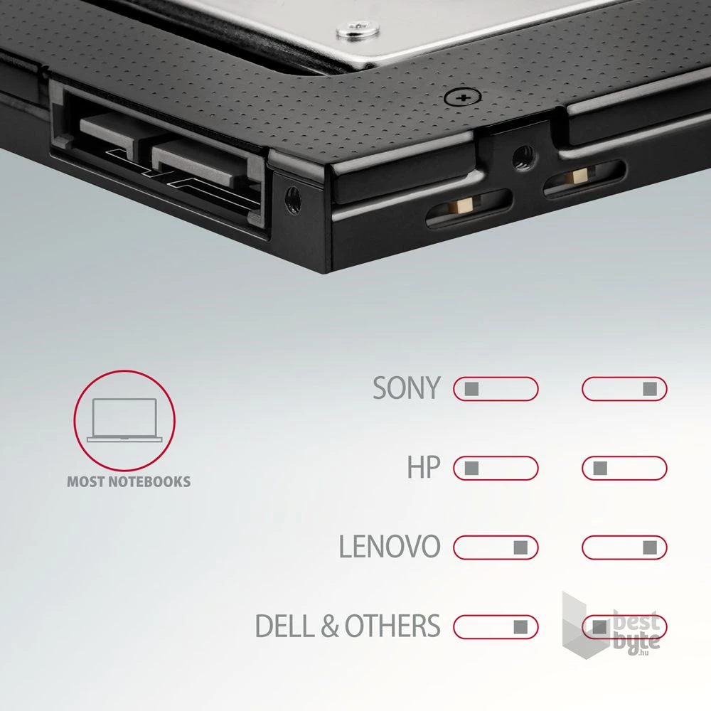 Axagon RSS-CD09 2,5" SATA SSD/HDD caddy optikai meghajtó beépítő keret