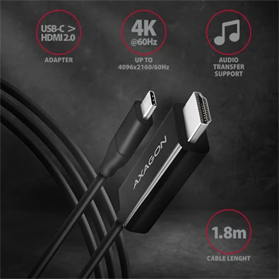 Axagon RVC-HI2C USB-C - HDMI 2.0 kábel