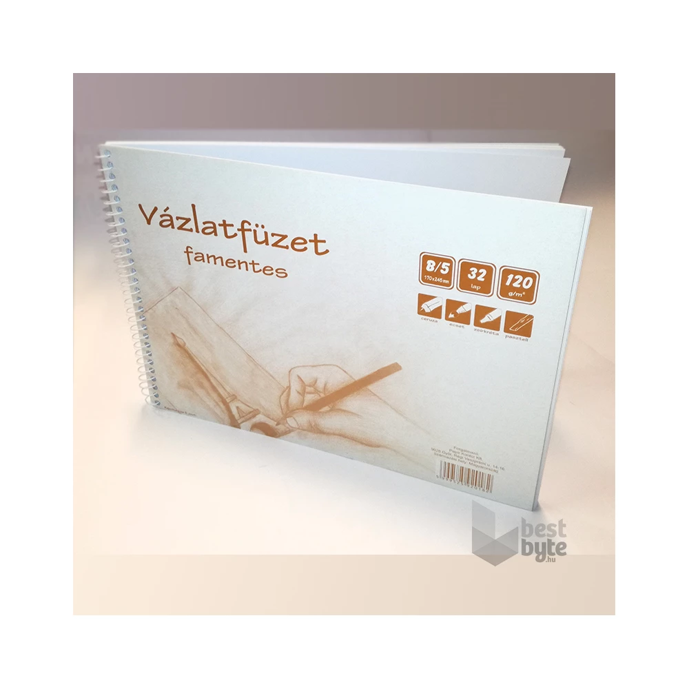 B5 famentes 32 lapos spirálos vázlatfüzet