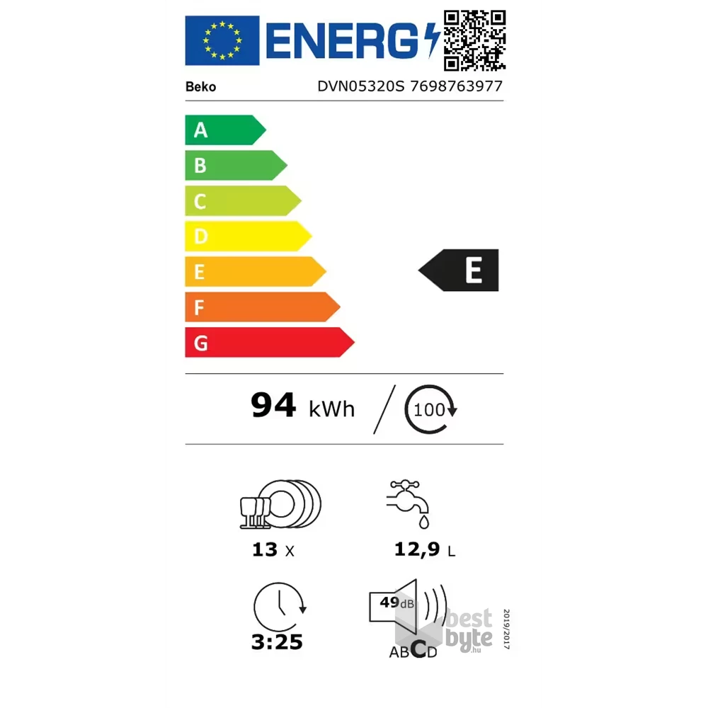 Beko DVN-05320 S ezüst, programok száma: 5, szabadonálló, 13 terítékes mosogatógép 