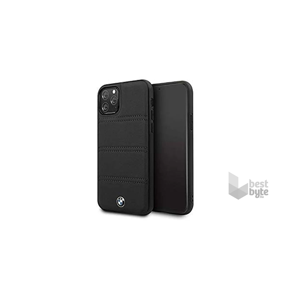 BMW iPhone 11 Pro Max vízszintesen csíkozott fekete kemény bőrtok