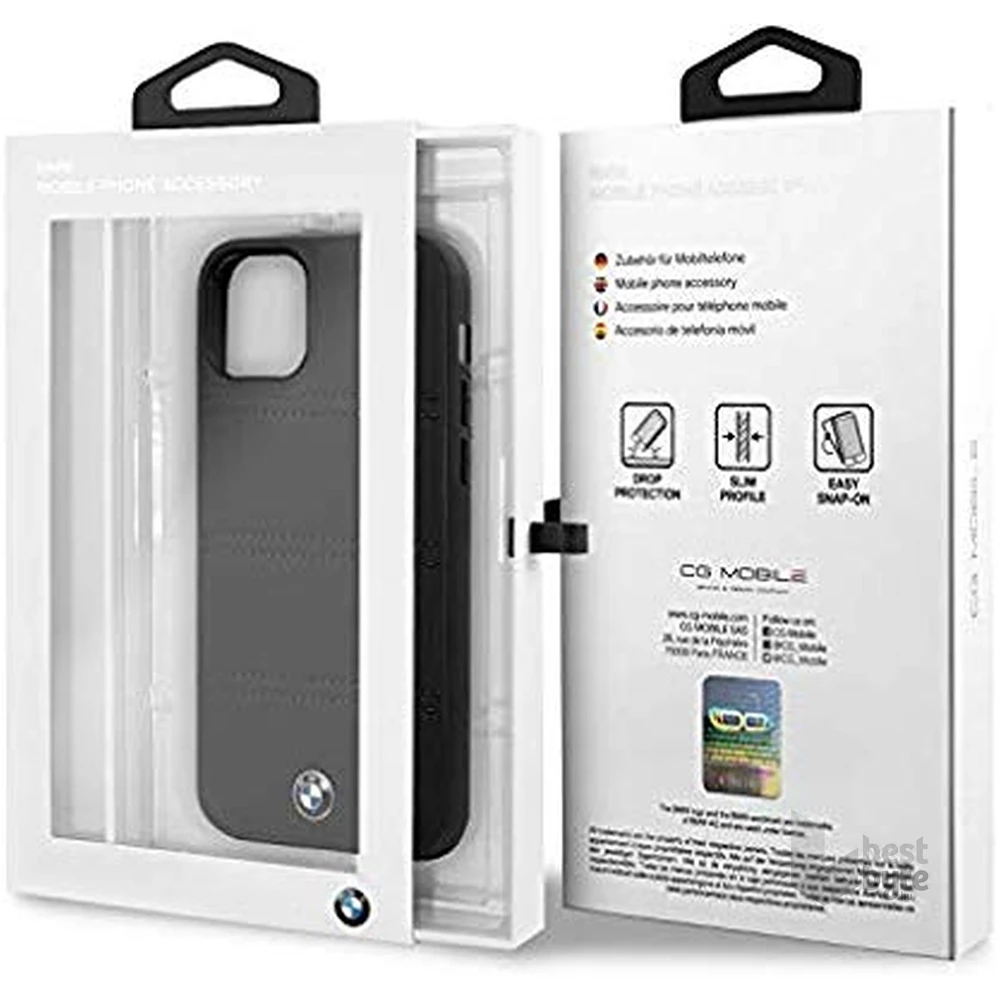 BMW iPhone 11 Pro Max vízszintesen csíkozott fekete kemény bőrtok