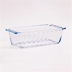 BORCAM négyzetes bordázott kenyérsütő hőálló üvegedény fogóval  1.120ml, 250*115*70mm 
