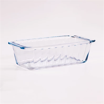 BORCAM négyzetes bordázott kenyérsütő hőálló üvegedény fogóval  1.120ml, 250*115*70mm 