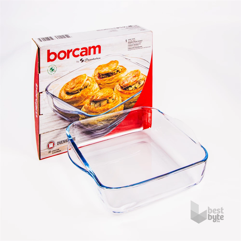 BORCAM négyzetes hőálló üvegedény fogóval  1.950ml, 256*220*60mm 