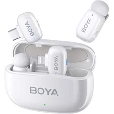 BOYA Mini Ultrakompakt 2 adó + 2 vevő (USB-C + Lightning) fehér vezeték nélküli mikrofon + 1 töltőtok
