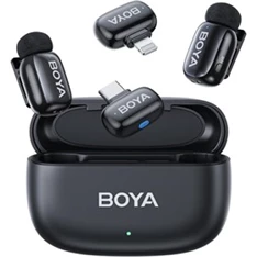 BOYA Mini Ultrakompakt 2 adó + 2 vevő (USB-C + Lightning) fekete vezeték nélküli mikrofon + 1 töltőtok