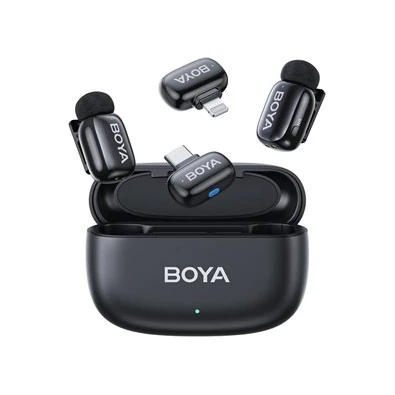 BOYA Mini Ultrakompakt 2 adó + 2 vevő (USB-C + Lightning) fekete vezeték nélküli mikrofon + 1 töltőtok