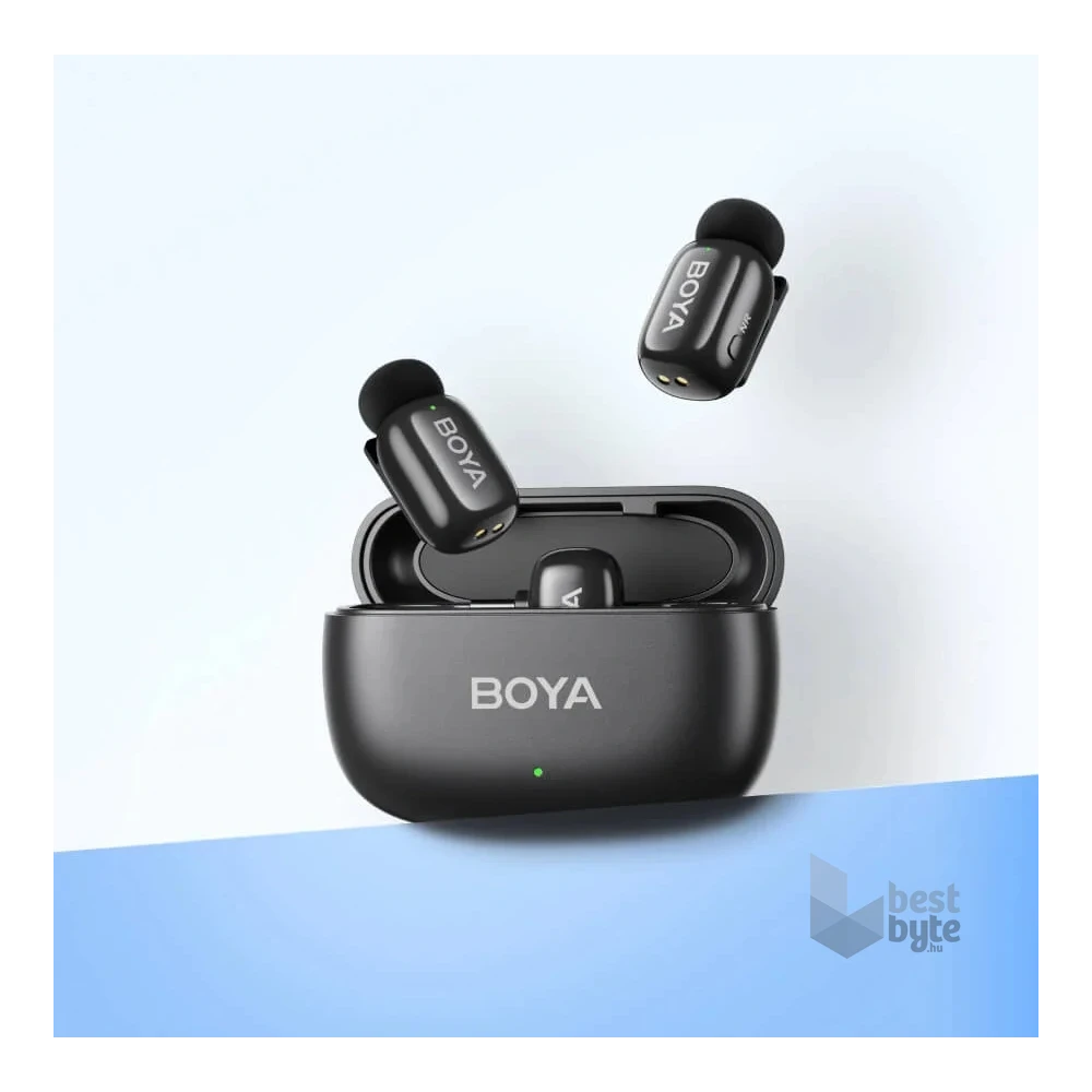 BOYA Mini Ultrakompakt 2 adó + 2 vevő (USB-C + Lightning) fekete vezeték nélküli mikrofon + 1 töltőtok